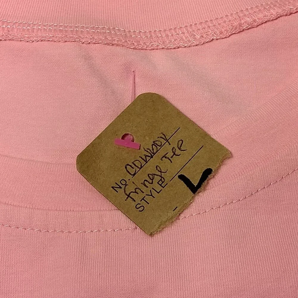 Cowboy T Shirt Large Pink Cropped Silver Fringe Western Cowgirl Crop Top - Picture 15 of 15